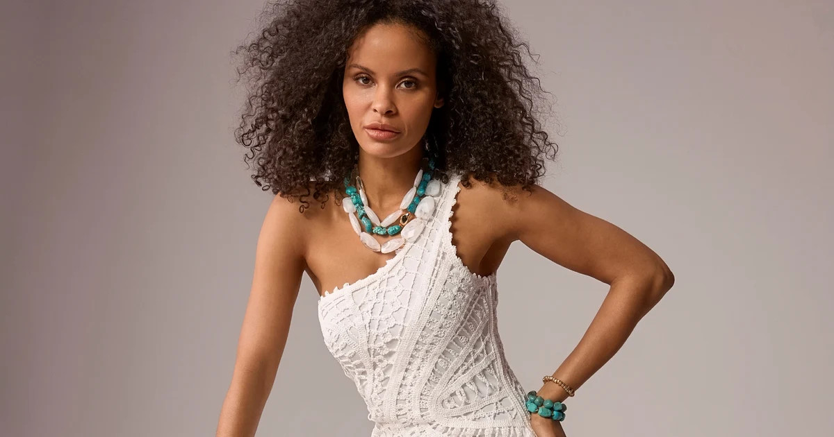 One Shoulder Crochet Maxi Dress - Pure White | Boston Proper | Boston Proper