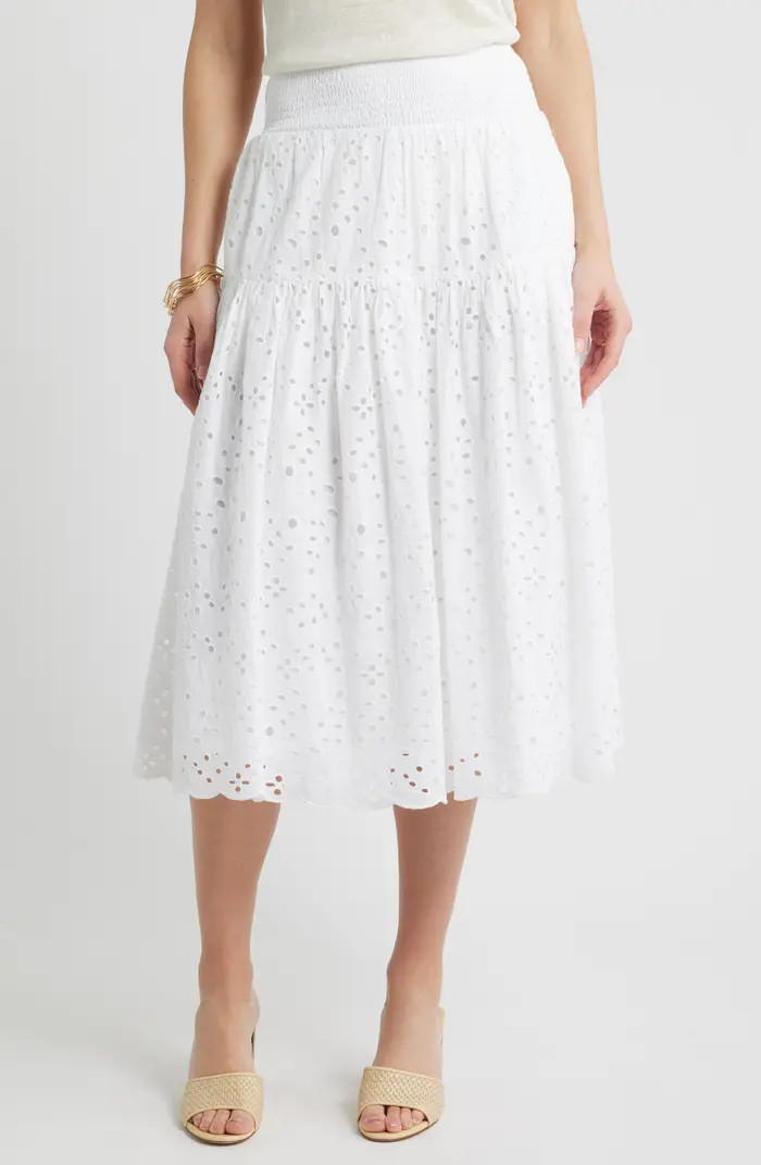 Smocked Waist Eyelet Midi Skirt | Nordstrom