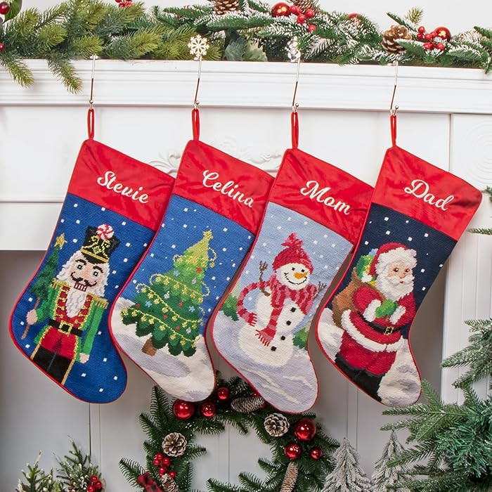 MT WORLD 4 Pack Personalized Needlepoint Christmas Stockings Embroidered Velvet Christmas Stockin... | Amazon (US)