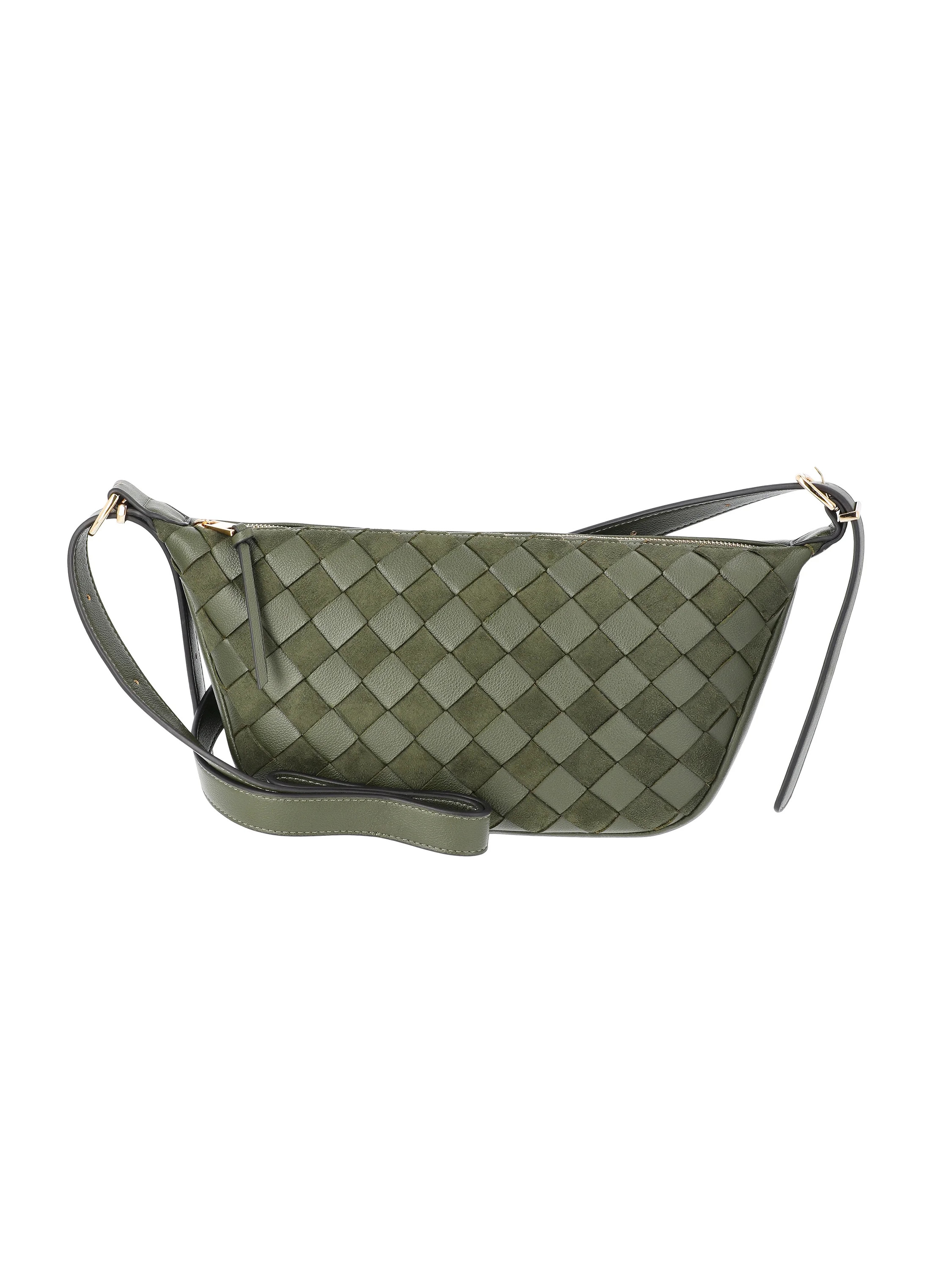 Time and Tru Women's Woven Faux Leather and Suede Sling Crossbody Bag, Olive | Walmart (US)