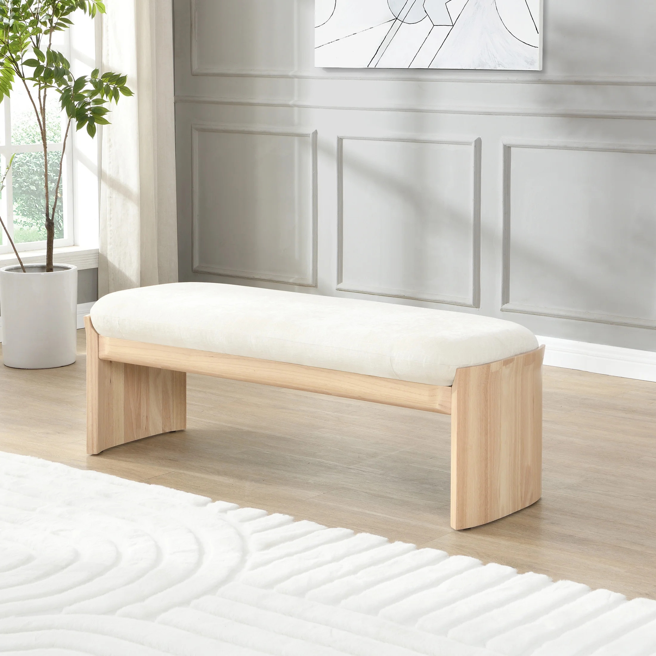 Christopher Knight Home 51.5" Rectangle Ottoman Bench, Upholstered Footstool, Solid Wood Frame, B... | Walmart (US)