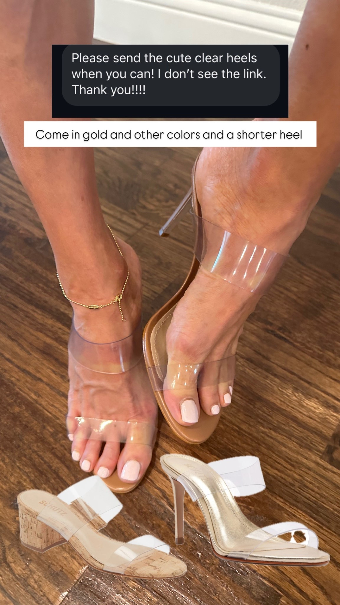 Clear heels you can wear with anything and come in  a shorter heel  

#LTKootd