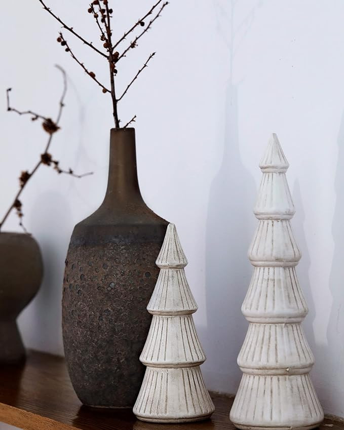 WONDROUS' DECO Wooden Christmas Tree, Tabletop White Tree Figurine, Set of 2 Desk Centerpieces fo... | Amazon (US)