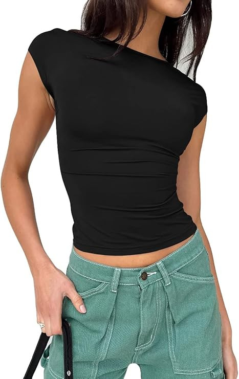 EFAN Womens Sexy Backless Tops Open Back Shirts Summer Crop Tops Short Sleeve Cute Clothes Y2k To... | Amazon (US)