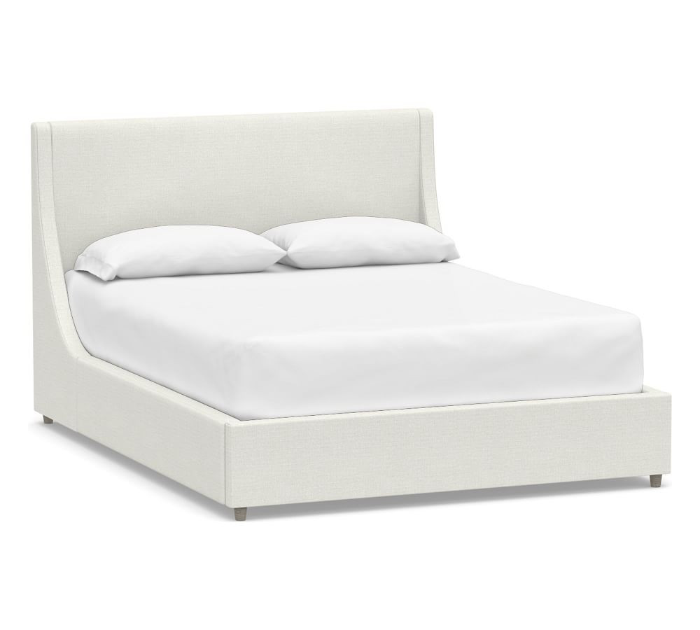 York Slope Wing Upholstered Platform Bed, Queen, Basketweave Slub Ivory | Pottery Barn (US)