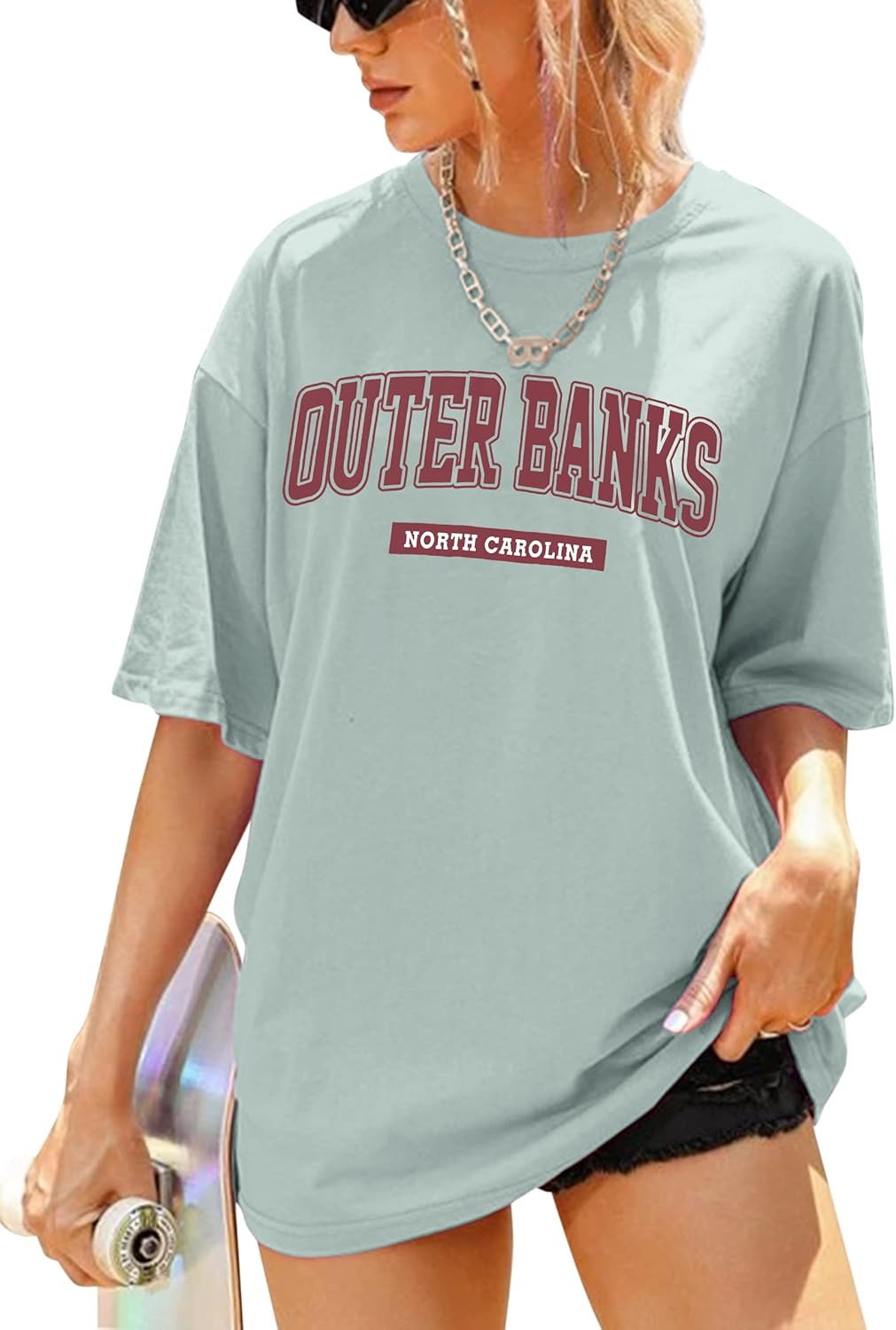 Meladyan Women’s Oversized Letter Graphic Tee Drop Shoulder Short Sleeve Longline Round Neck T-... | Amazon (US)