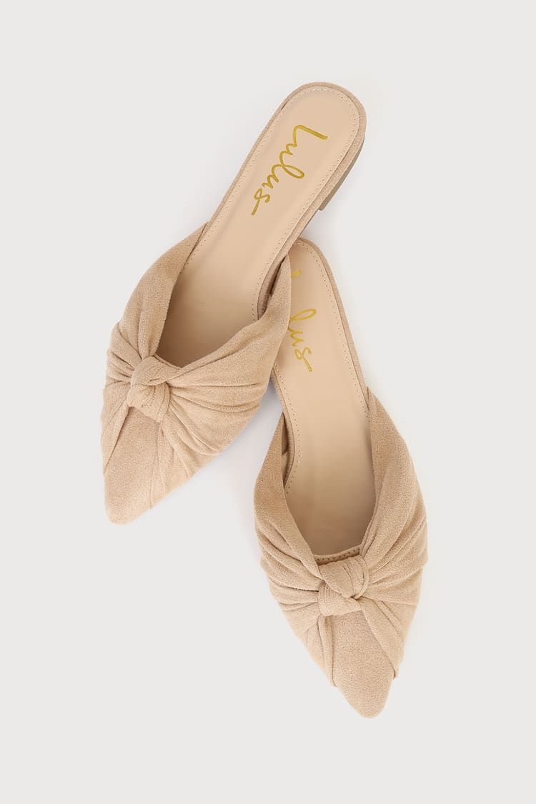 Serlina Natural Suede Knotted Pointed-Toe Mules | Lulus (US)