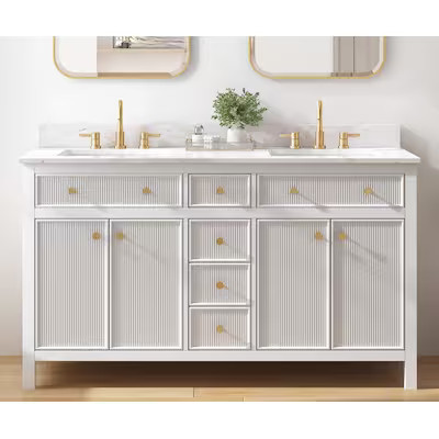allen + roth Sandbanks 60-in White Undermount Double Sink Bathroom Vanity with White Engineered S... | Lowe's