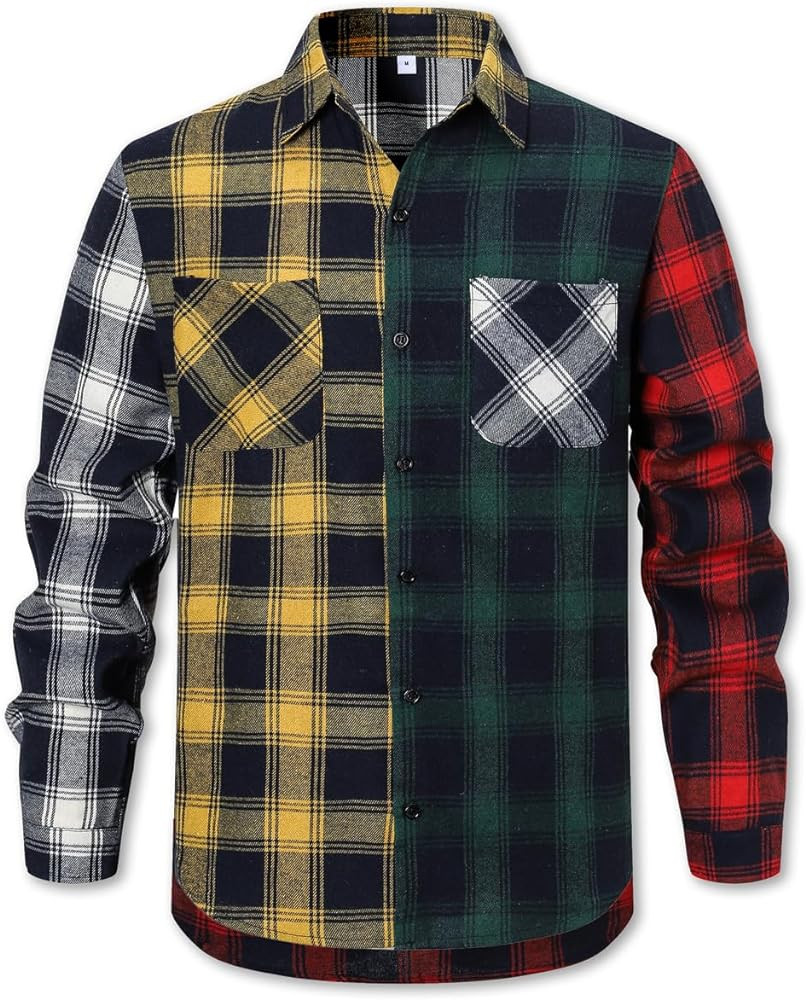 Cromoncent Men's Casual Flannel Shirt Plaid Long Sleeve Button Down Western Shirt | Amazon (US)