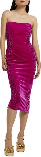 River Island Stella Strapless Velvet Dress | Hot Pink Dress | Magenta Dress | Fuchsia Dress | Nordstrom