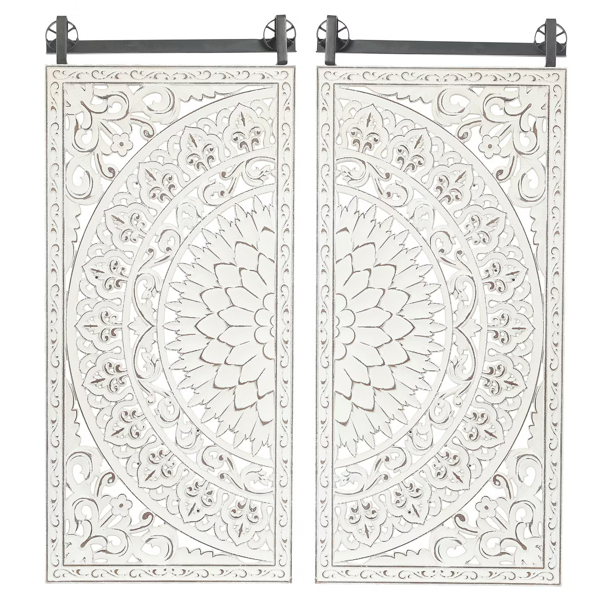 LuxenHome Set of 2 Distressed Ivory White Wood Flower Wall Decor Wall Art Off-White | Target