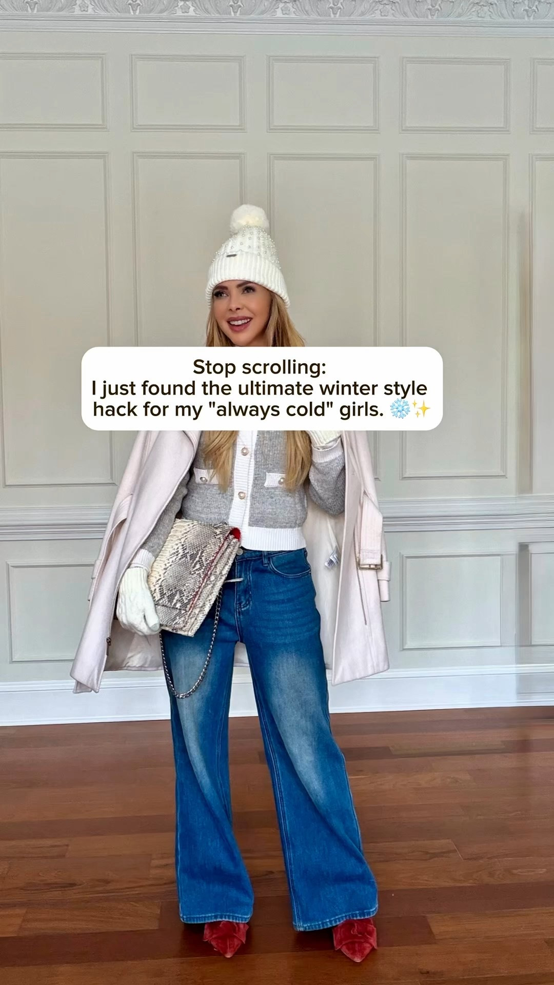 Who said you have to freeze to look chic? 🧥 This winter white look is giving all the luxury vibes, but the secret is in the denim... these jeans are actually fleece-lined! 👖🙌 It’s like wearing pajamas that look like a million bucks.
Paired with this pearl-detailed cardigan and a classic white coat, it’s the perfect formula for staying cozy without the bulk. 🤍☕️

#LTKgrwm #LTKWorkwear #LTKValentine