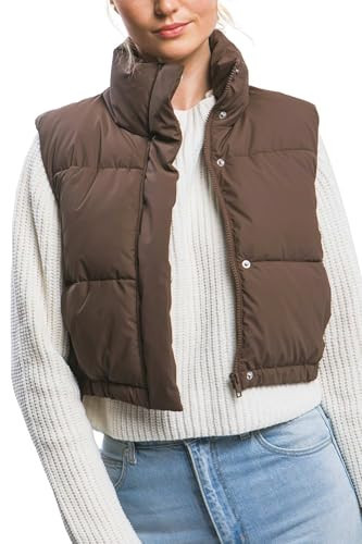Love Tree Women's Juniors Cropped Faux Leather Puffer Vest (Espresso, Large) | Amazon (US)