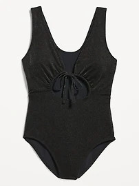 Cutout-Front Metallic Shine One-Piece Swimsuit for Women | Old Navy (US)
