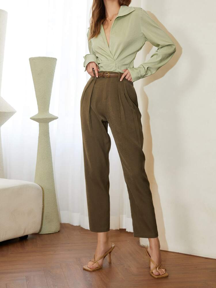 Solid Cropped Suit Pants Without Belt | SHEIN