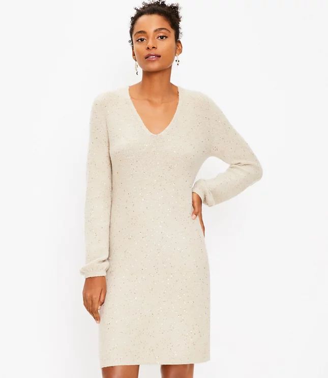 Sequin V-Neck Sweater Dress | LOFT