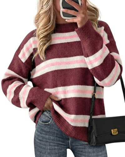 Cicy Bell Womens Striped Pullover Sweater Color Block Casual Loose Knit Top | Amazon (US)