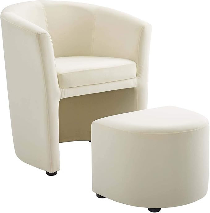 Modway Divulge Performance Velvet Armchair and Ottoman Set in Ivory | Amazon (US)