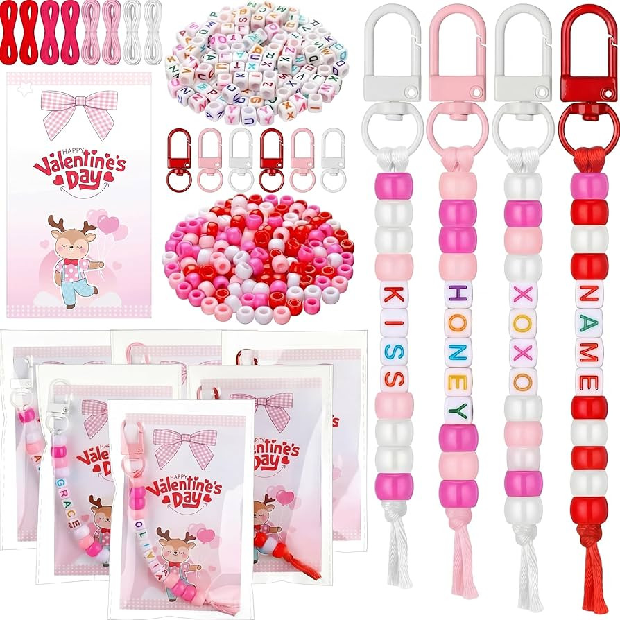 Suncalla 984 Pcs 24 Set Valentines Crafts Keychain DIY Key Chain Making Kit Gift Bead Adjustable ... | Amazon (US)