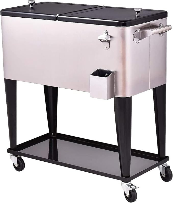Giantex 80 Quart Rolling Patio Cooler Cart with Bottom Storage Shelf & Drain, Outdoor Ice Chest w... | Amazon (US)