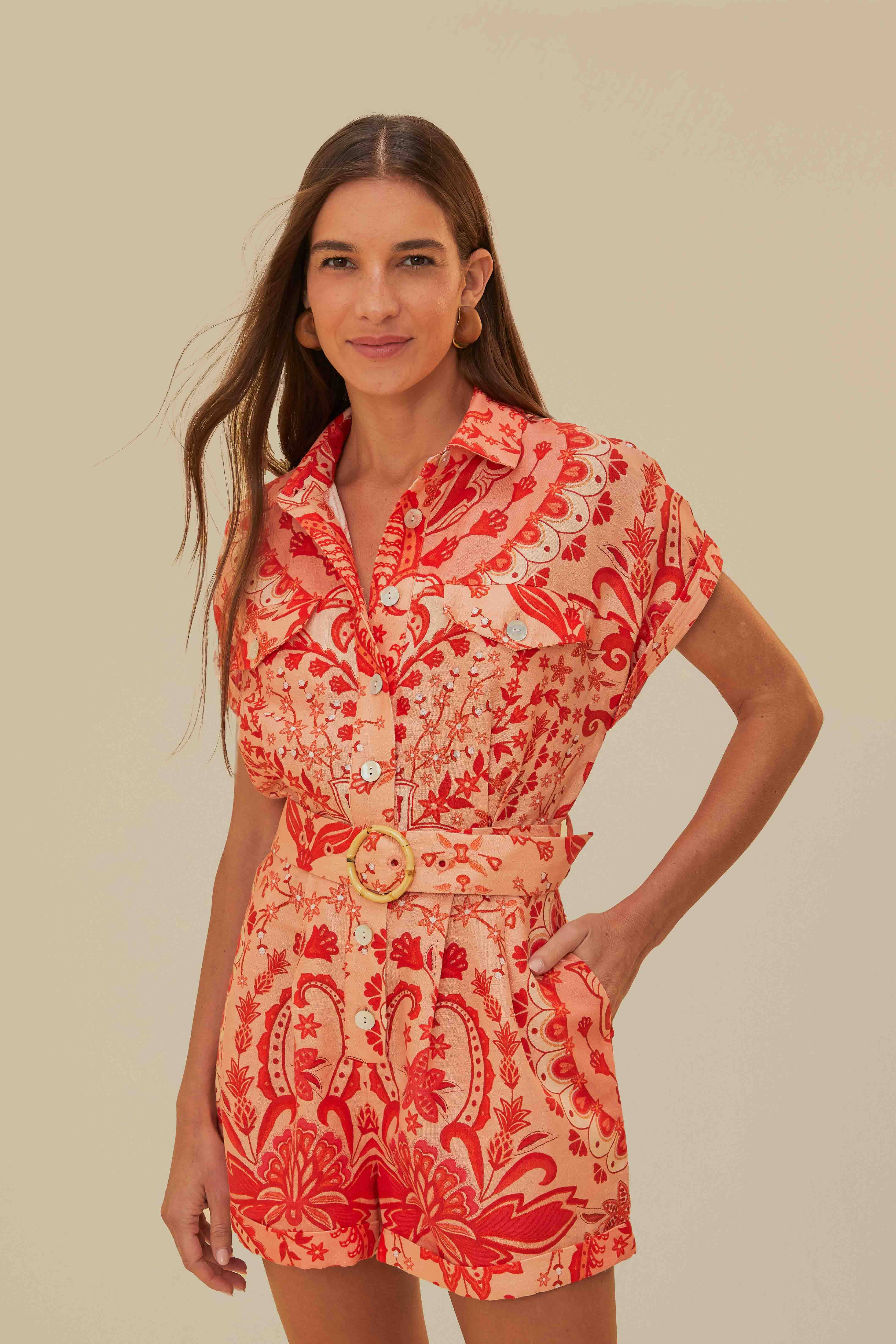 Red Jaipur Romper | FarmRio (US)