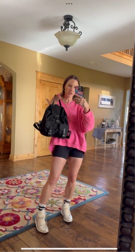 Love a good backpack situation that can hold all the things! Linking my Prada one shown here and some of my other favorites. My Andar backpack is another one of my go-to bags. Linking below and you can use code SMALLTOWNME for free shipping 🥳 wearing size small in onsie. Size xs in sweatshirt. 

#LTKActive #LTKFestival #LTKStyleTip