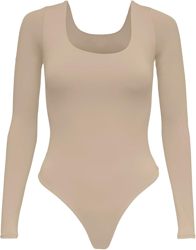 Almere Basics Long Sleeve Double Lined Contour Bodysuit - Basic Thong Style Long Sleeve Bodysuit ... | Amazon (US)