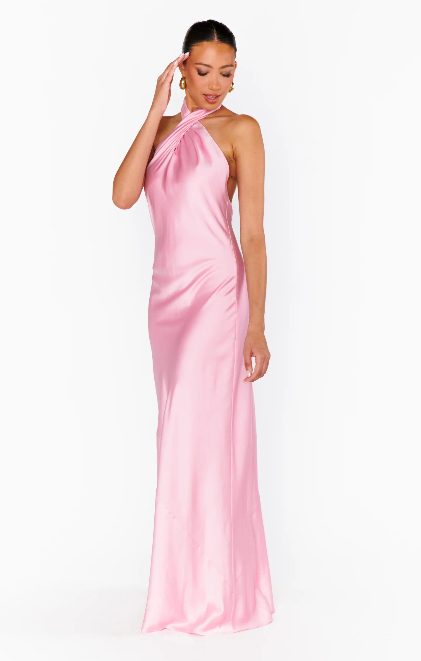 Jasmine Halter Maxi Dress ~ Light Pink Luxe Satin | Show Me Your Mumu