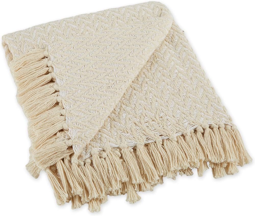 DII Modern Zig Zag Throw Blanket Woven Cotton, Hand-Knotted 2.5" Fringe, 50x60, Natural | Amazon (US)