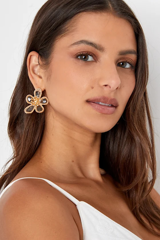 Bold Fashioned Gold Rhinestone Flower Statement Earrings | Lulus (US)