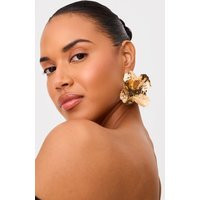 Gold Crinkle Flower Statement Earrings | PrettyLittleThing US