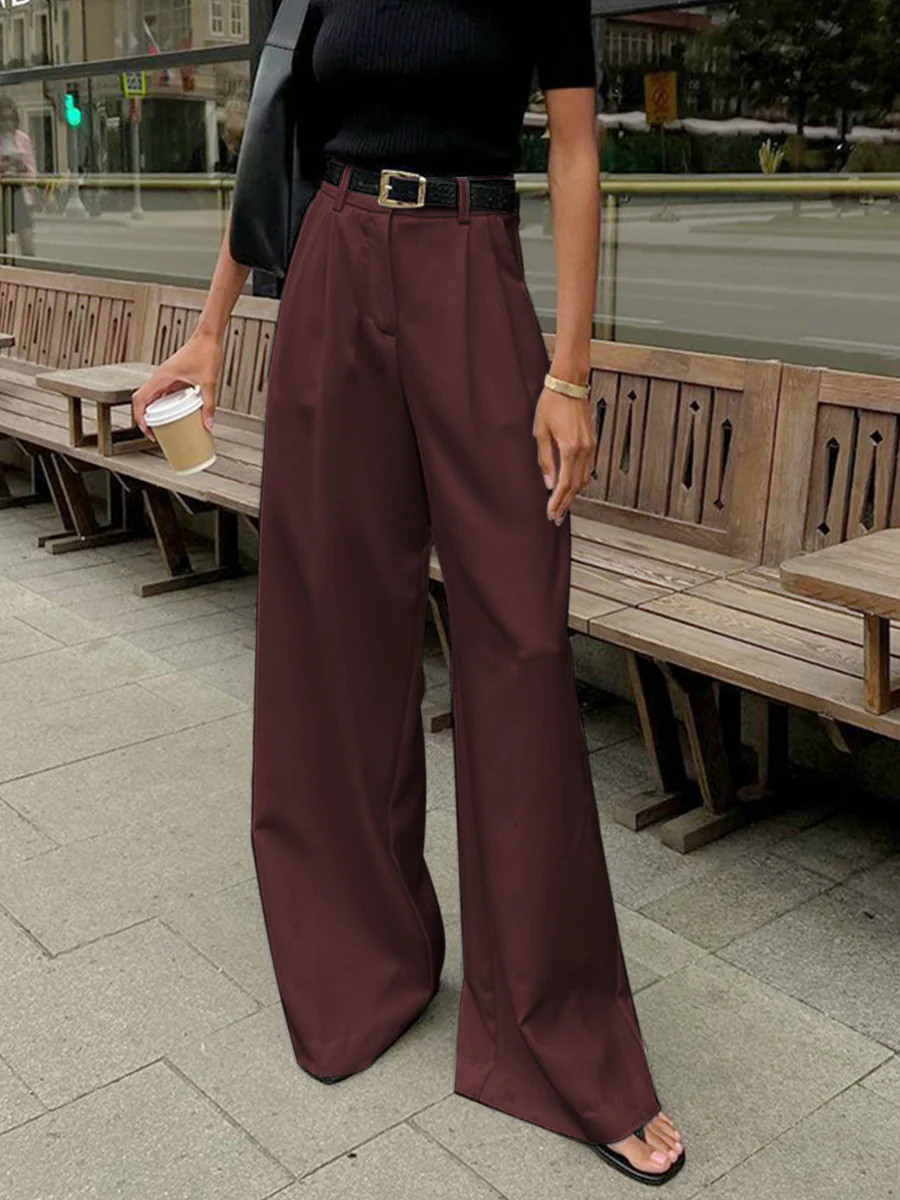 Solid Wide Leg Pants Without Belt | Commense