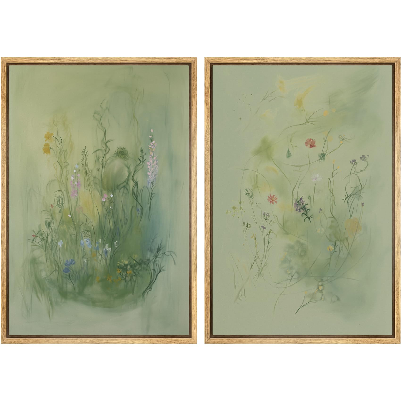 SIGNFORD Framed Canvas Print Wall Art Set Whimsical Green Wildflower Illustration Modern Art Deco... | Amazon (US)