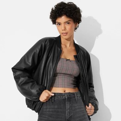 Women's Faux Leather Bomber Jacket - Wild Fable™ Black | Target