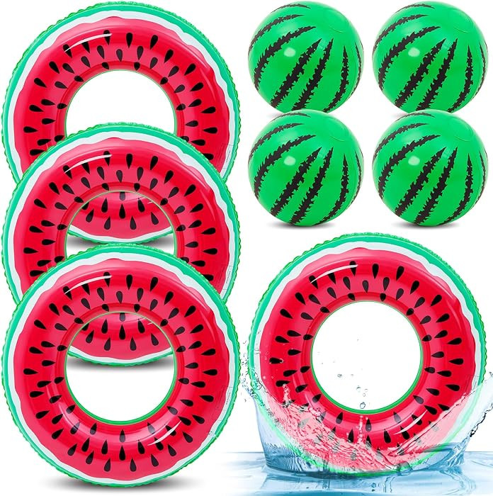 8 Pcs Fruit Pool Floats Watermelon Swimming Rings Watermelon Beach Balls Inflatable Pool Floaties... | Amazon (US)