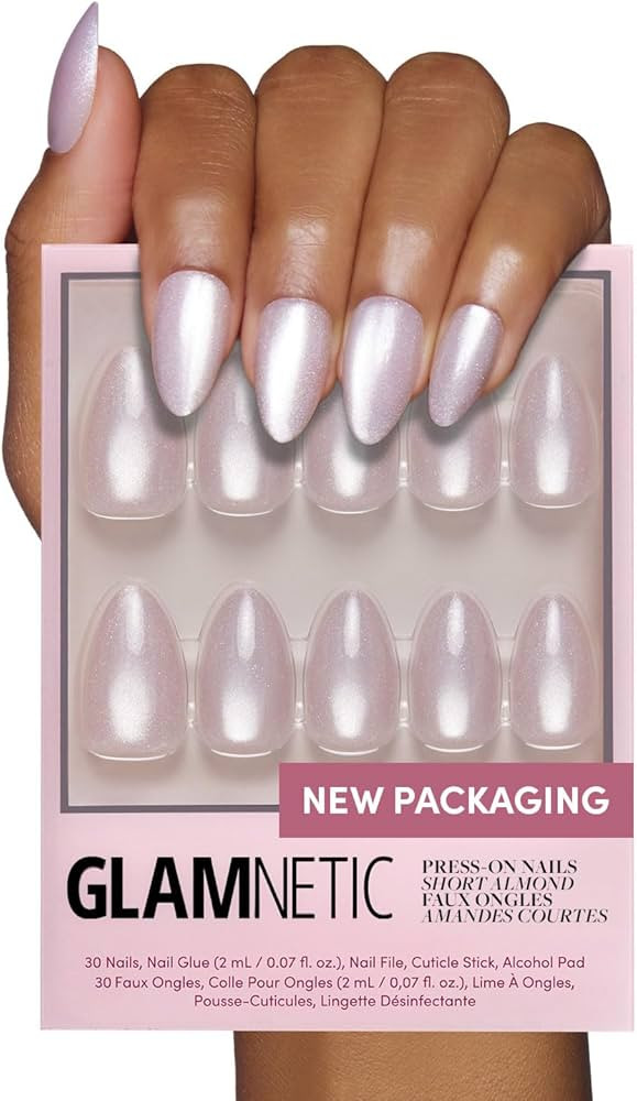 Glamnetic Press On Nails - Selenite | Soft White Sparkle Short Almond Fake Nails with a Glossy Fi... | Amazon (US)