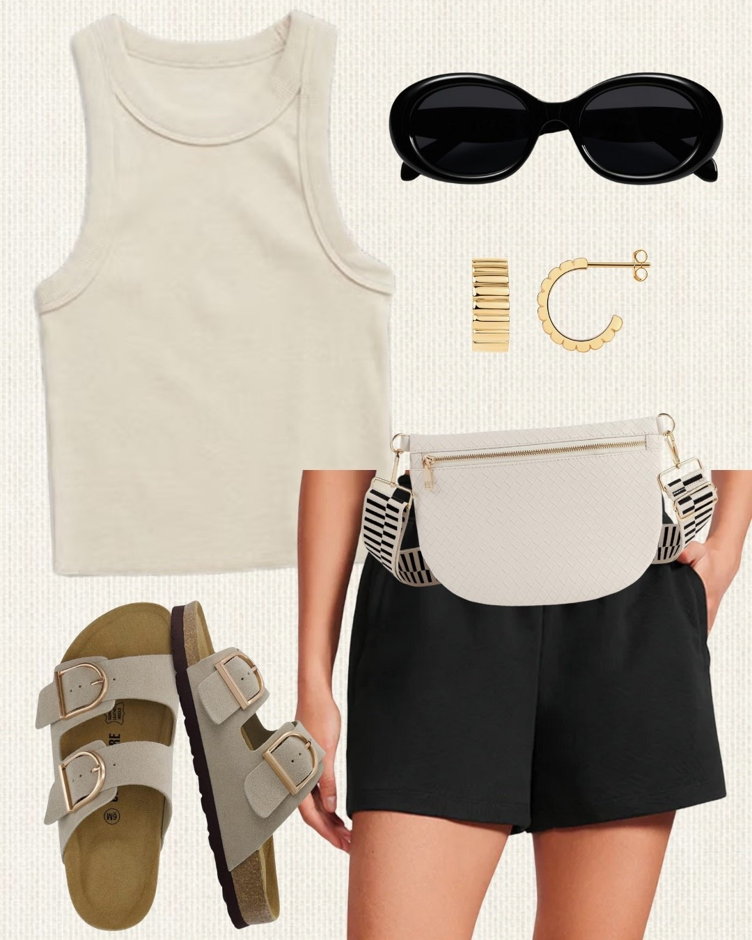 Simple, stylish, and perfect for summer ☀️
This everyday outfit is all about easy neutrals, comfy sandals, and a cute belt bag to tie it together.

Great for casual days, coffee runs, or errands.

Linked it all for you below 🔗