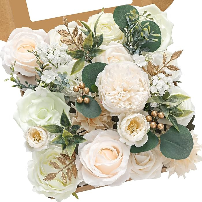 Serwalin Artificial Flowers White Peony Flowers Fake Wedding Flowers Cake Flowers for Wedding Bou... | Amazon (US)