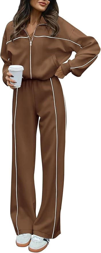 BTFBM Women's Two Piece Tracksuit Fall 2024 Long Sleeve Zip Up Sweatshirt Long Pants Outfits Jogg... | Amazon (US)