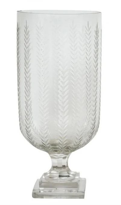 Tall Etched Vertical Leaf Hurricane | The Enchanted Home
