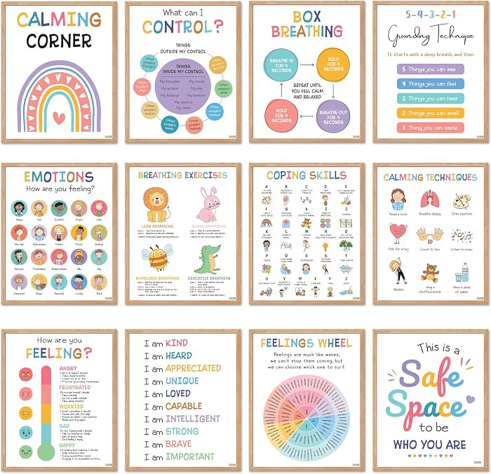 BEAWART 9 Calming Corner Classroom Posters, Mental Health Posters Therapy Office Decor ,Calm Down... | Amazon (US)