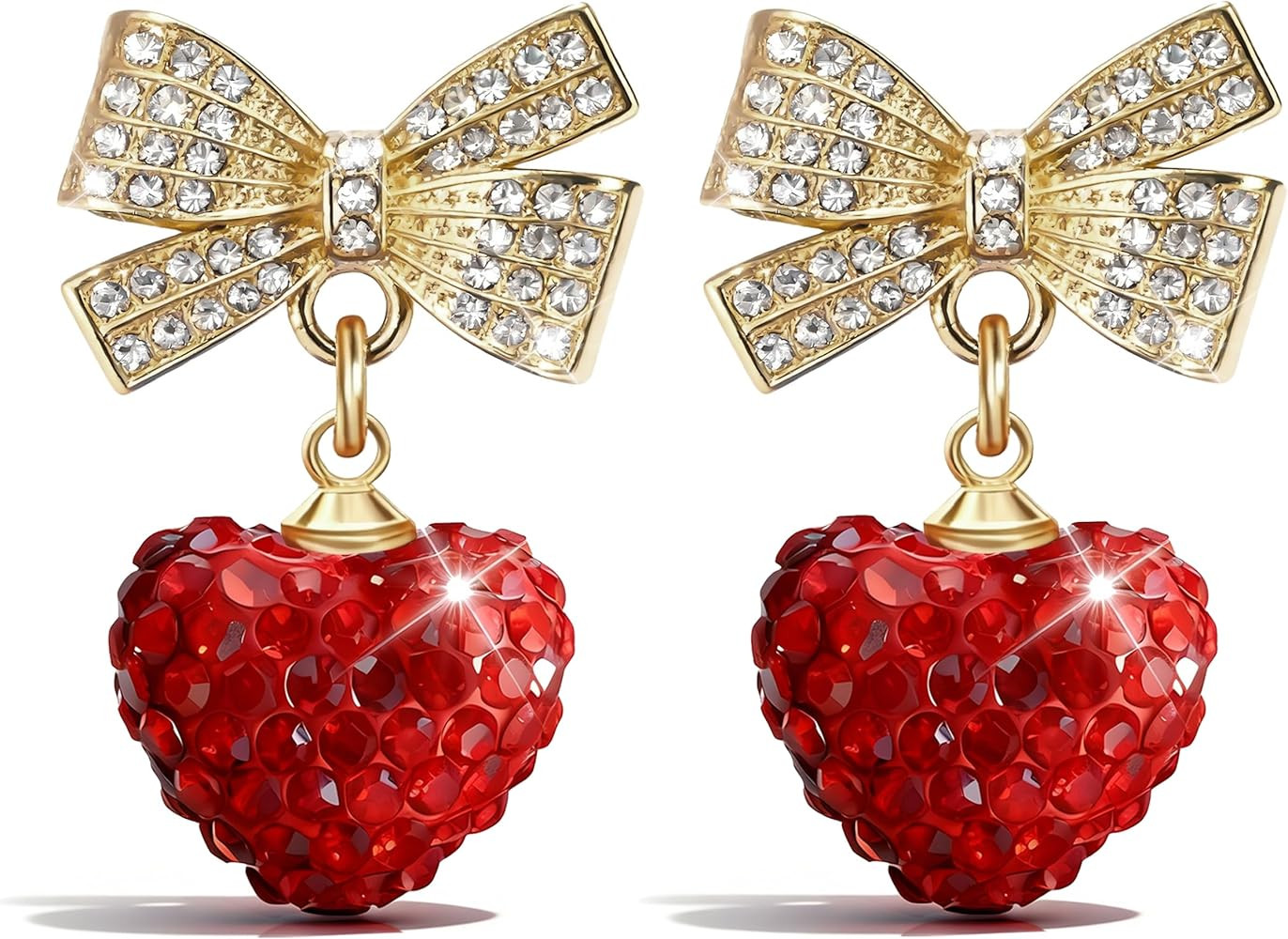 Red Heart Earrings Valentines Day Gifts for Her Bow Dangle Sparkly Rhinestone Jewelry Accessories... | Amazon (US)