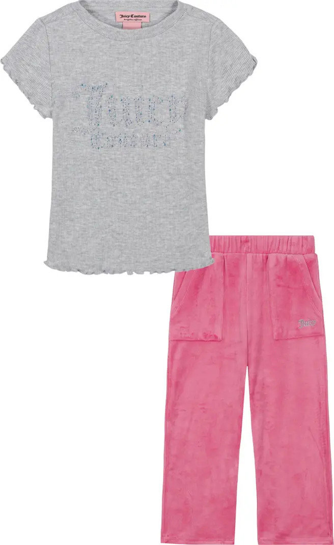 Juicy Couture Kids' Lettuce Edge Tee & Velour Pants Set | Nordstromrack | Nordstrom Rack