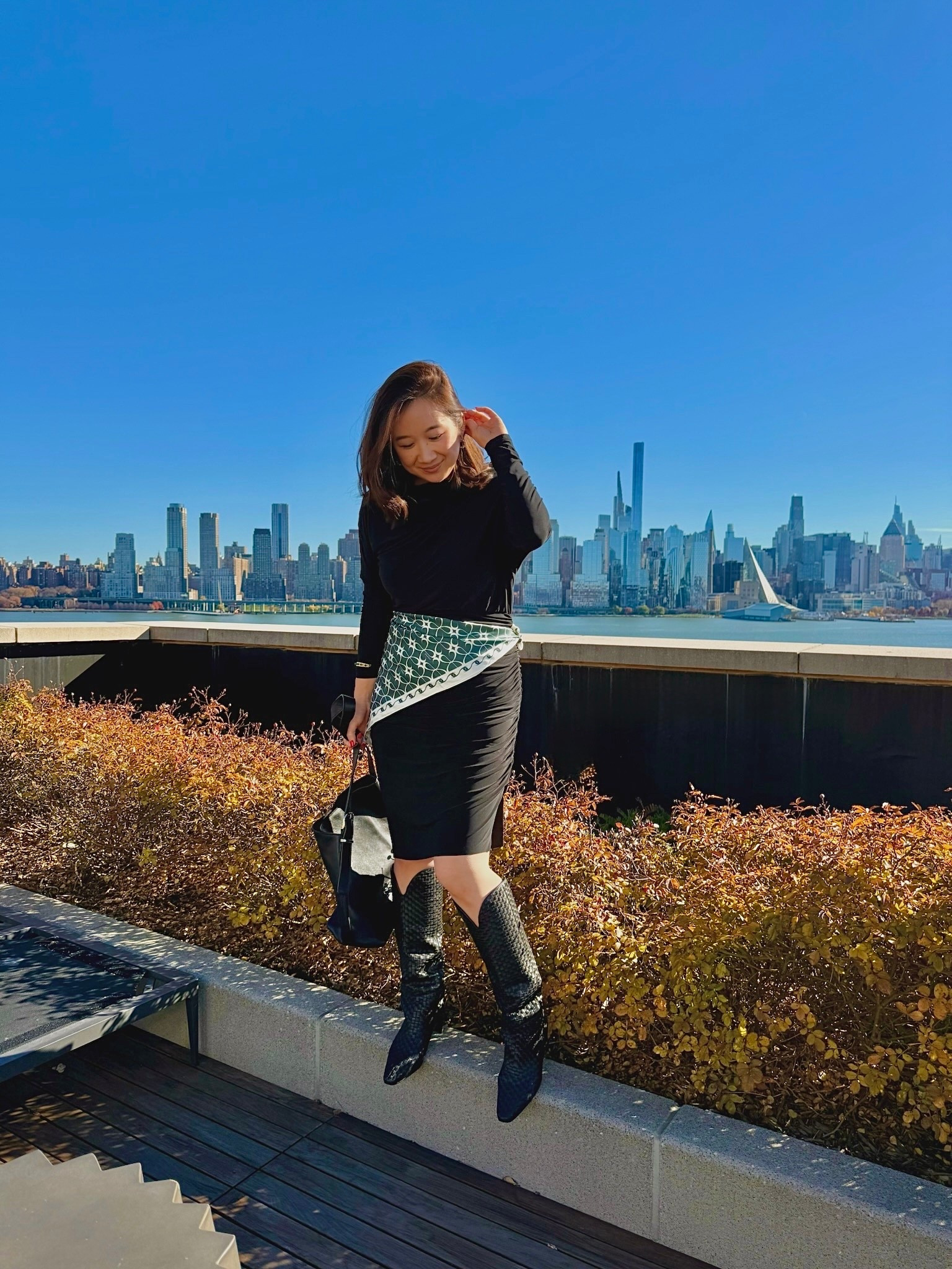 Little black dress + black boots 