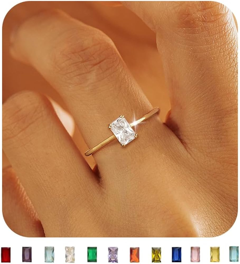 KAERUN Gold Birthstone Rings for Women Non Tarnish Dainty 14K Gold Plated Stackable Rings CZ Emer... | Amazon (US)