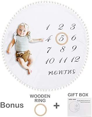 HAN-MM Baby Monthly Milestone Blanket with Wooden Circle Ring Large(43.3" X43.3') Double Sided Po... | Amazon (US)