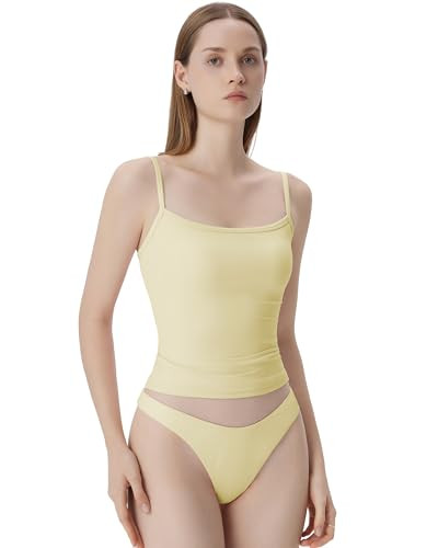 SUUKSESS Women Built in Bra Tank Tops Double Line Going Out Basic Square Neck Camisole Top | Amazon (US)
