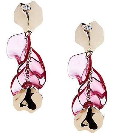 Natasha Accessories Resin Metal Petal Statement Linear Earrings - Gold/Pink | Dillard's