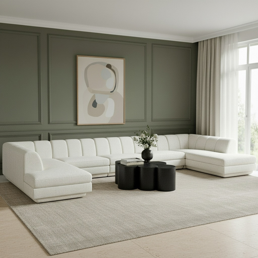 Modari Fabric Upholstered 5-Piece Modular Sectional In Cream | 1stopbedrooms