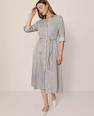 Striped Collared Midi Shirtdress | Ann Taylor